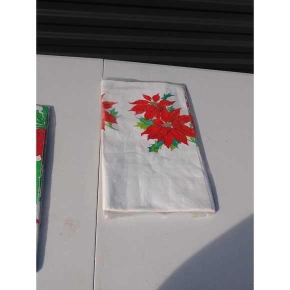 Vtg Poinsettia Christmas Paper Table Cloth New Old Stock 54" x 96" Tablecloth (5 - Picture 1 of 3